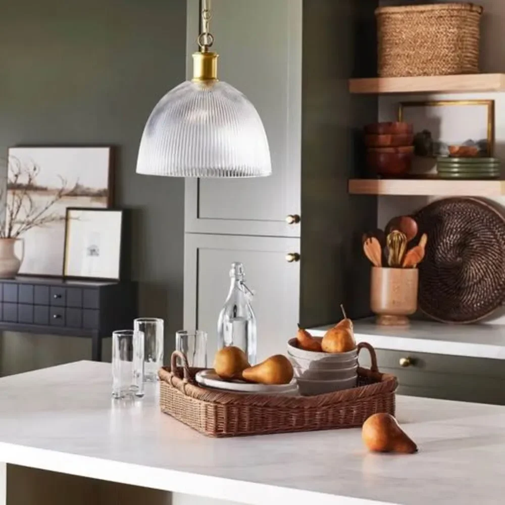 Target Threshold Reeded Glass Pendant Brass